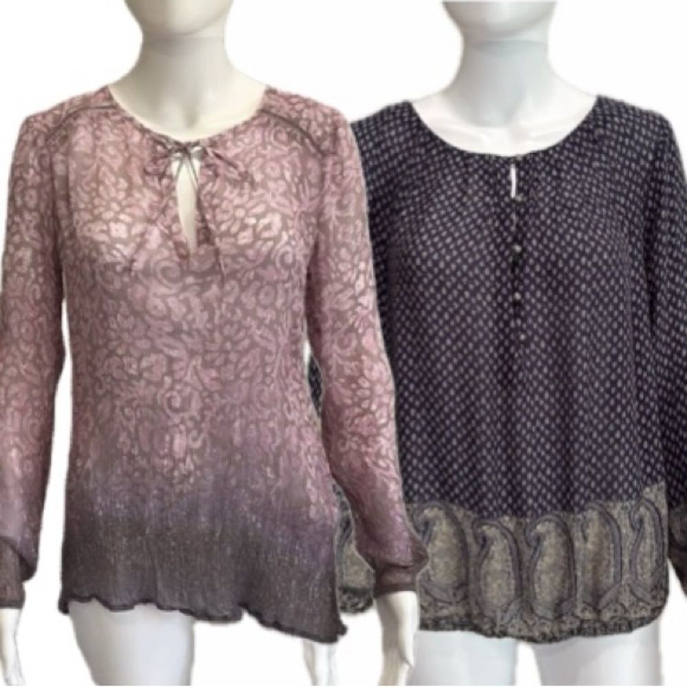 Lucky Brand Sheer Crinkled Print Peasant Tunic Top Bundle Size M Long Sleeve Y2K